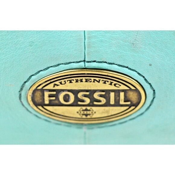 Fossil AQUA GREEN GENUINE LEATHER CONVERTIBLE TAN TOP HANDLE SHOULDER BAG TOTE - Picture 5 of 14